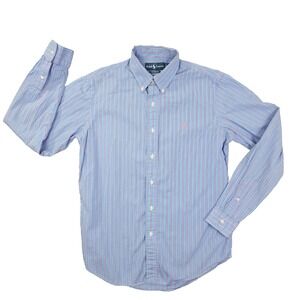 Ralph Lauren Custom Fit Button Up Shirt Men's Medium Blue stripe Long Sleeve